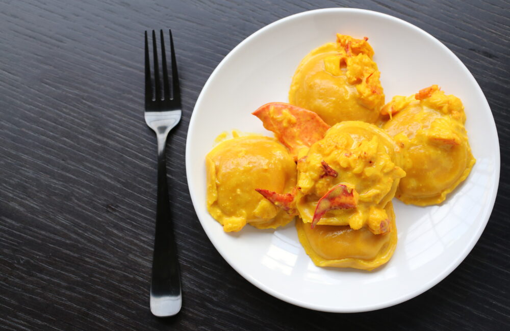 Lobster Ravioli with Saffron Cream Sauce