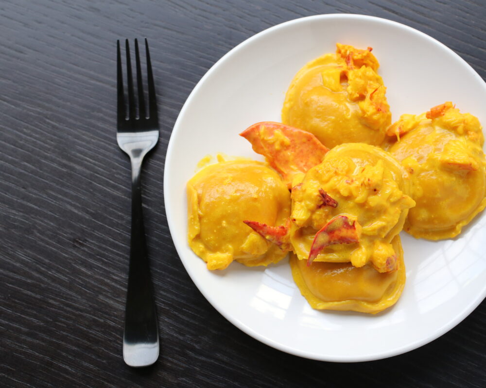 Lobster Ravioli with Saffron Cream Sauce