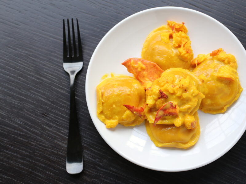 Lobster Ravioli with Saffron Cream Sauce